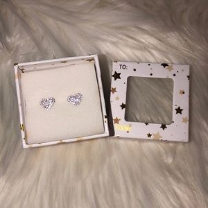 Pave Stone Heart Stud Earrings